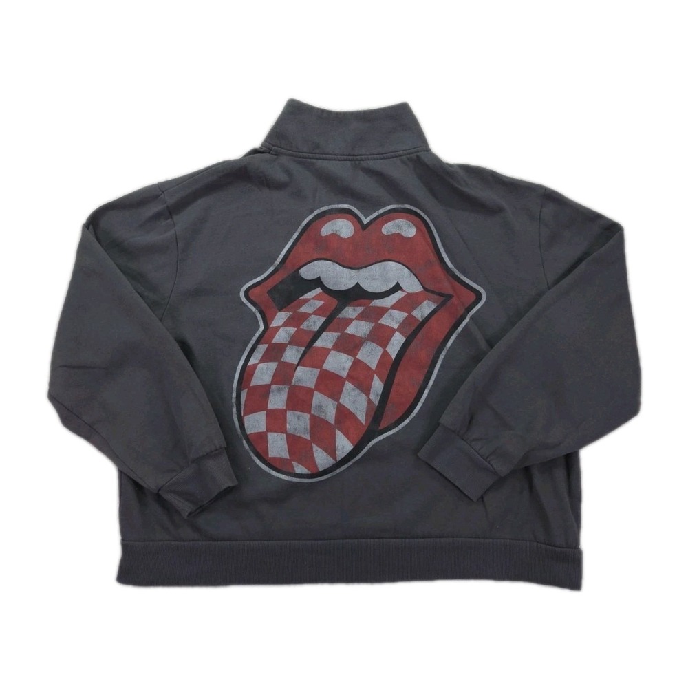 The Rolling Stones‎ 1/4 Zip Cropped Sweatshirt Womens Large Tongue